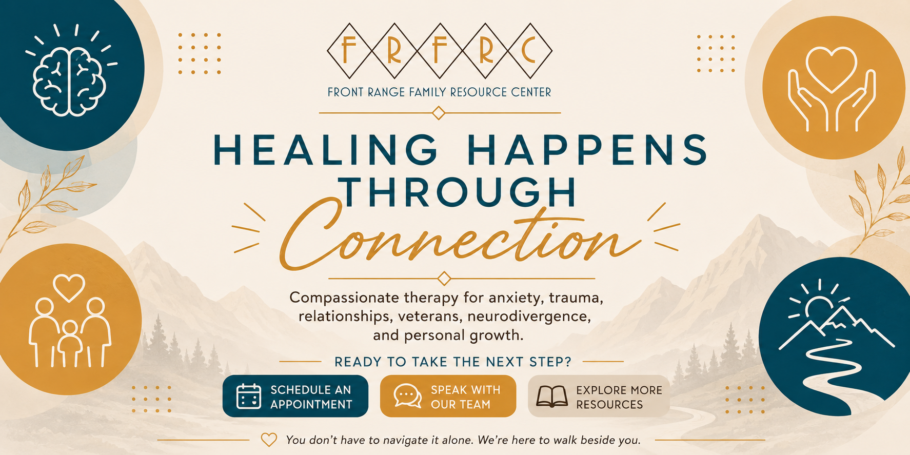 Front Range Family Resource Center in Wheat Ridge, CO providing compassionate therapy for anxiety, trauma, relationships, veterans, and personal growth